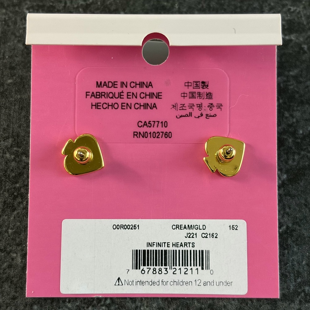 KATE SPADE NWT Cream Gold Infinity Heart Stud Earrings Gold - Picture 5 of 6